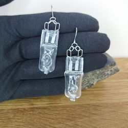 Dystopian earrings for geek Glass lamp earrings Recycled steampunk jewelry