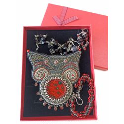 Nomad jewels jewelry set Bead embroidered Boho necklace bracelet earrings set