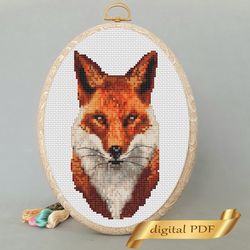 Fox pattern pdf cross stitch, animals embroidery DIY