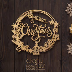 Christmas Wreath - Christmas ornament - Christmas Laser cutting decoration - files for Glowforge
