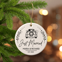 Our First Christmas Married SVG - Just Married Ceramic Decoration design - Newlyweds Christmas Ornament Gift SVG - Round