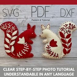 Felt Squirrel Christmas ornaments pattern PDF SVG
