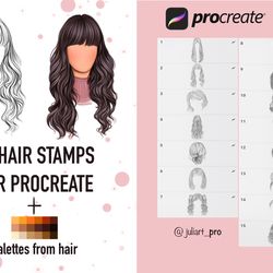 15 Hair Stamps for Procreate and Bonus Palettes, Procreate Hair Brushes
