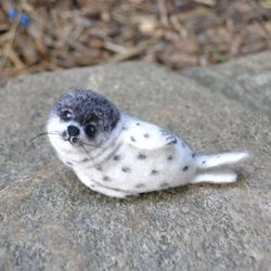 Cute seal collectible figurine Needle felted realistic seal Handmade wool miniature animal sculpture