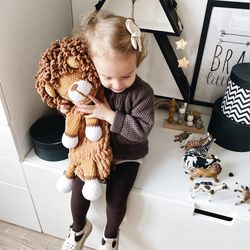 First birthday gift plush lion- staffed animals baby toys nursery decor, weighted stuffed animal, animal art doll