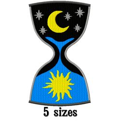 Hourglass with sun and moon embroidery machine design.  Sun, moon and stars trendy embroidery file. Instant download.