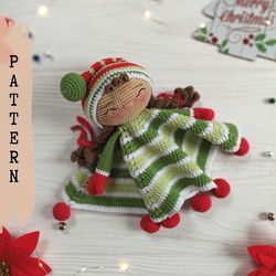 Elf Girl Baby Lovey Crochet Pattern, Christmas Gift For Baby Amigurumi Pattern