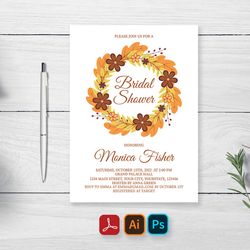 fall bridal shower invitation card editable template