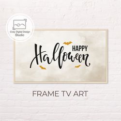 Samsung Frame TV Art | 4k Happy Halloween Lettering Bats Neutral Art For The Frame TV | Digital Art Frame TV