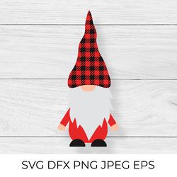 christmas or valentines gnome. red buffalo pattern hat