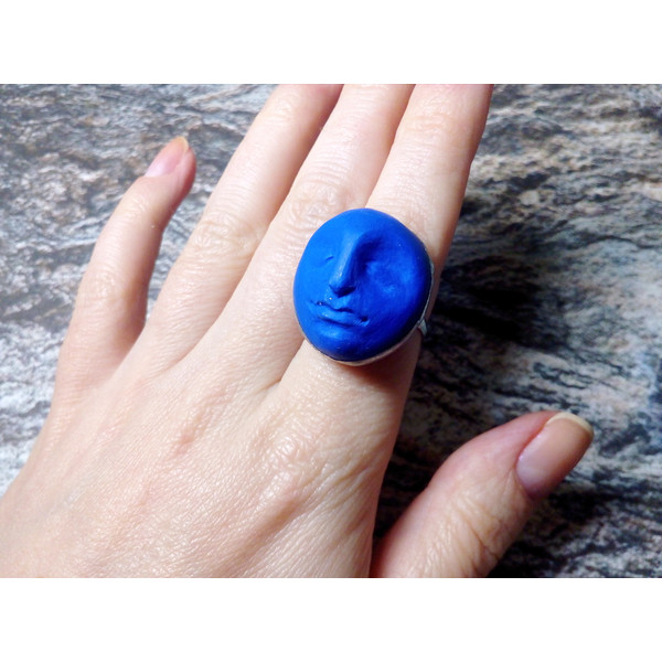 Blue-moon-ring-face-ring-moon-Goddess-ring-Halloween-ring-witchy-moon-ring-Samhein-ring-ultramarine-ring-5
