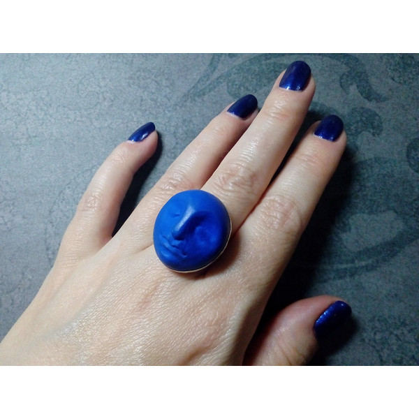 Blue-moon-ring-face-ring-moon-Goddess-ring-Halloween-ring-witchy-moon-ring-Samhein-ring-ultramarine-ring-7