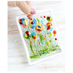 Cheerful glass Art Picture Flowers, Fused Glass Art, Wall decor, Hangers Flowers, Price for 1item