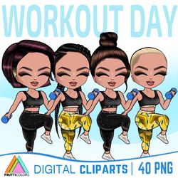 Workout Clipart Bundle - Sport Clipart, Fitness Girl PNG, Gym Day, Fitness Clip Art, Dumbbells, Trainers Clip Art