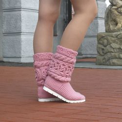 Snow ankle boots Knit ankle boots Ugg crochet boots Knitted boots women Woolen boots  Designer wool moccasins