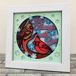 3D Cardinals Memorial Shadow Box SVG/ Christmas Memorial Shadow Box/ Cardinal On Tree Christmas/ I am Always With You