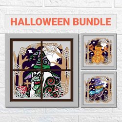 Halloween Shadow Box Template Bundle/ Halloween SVG Cut Files/ 3D Cricut Project/ Halloween Decoration/ Papercraft SVG