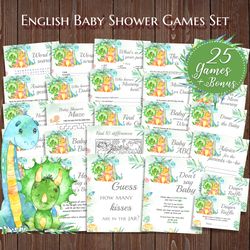 Dinosaur Baby Shower Games Bundle, Dinosaur Theme Baby Shower Games Set Party, Dinosaur Baby Games Printable Wishes