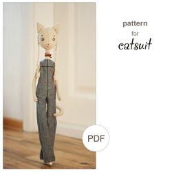 Doll catsuit sewing pattern - making stuffed doll cat - for cat people - doll clothes pattern- pdf digital file