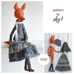 Boho skirt pattern for doll fox - making dressed up animal doll, doll clothes pattern, pdf digital file