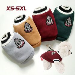 Dog Sweater British College Style Winter Warm V-Neck Pet Clothes