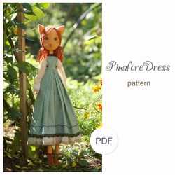 Pinafore dress pattern for doll cat, making dressed up doll kitty, soft animal toy, doll clothes pattern, PDF digital