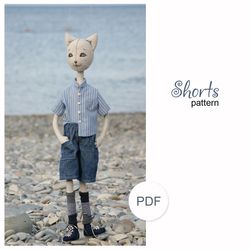 Shorts pattern for doll cat –  doll clothes sewing pattern, downloadable PDF file