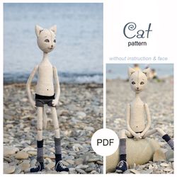 Cat boy sewing pattern without instruction, rag doll DIY, digital download PDF