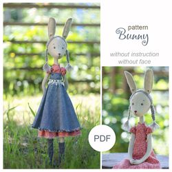 Doll Bunny sewing pattern WITHOUT instruction. Stuffed rabbit DIY. Digital pattern PDF