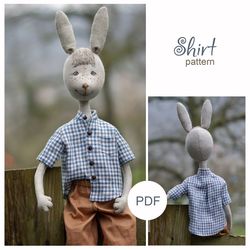 Doll clothing pattern: shirt for rabbit, making soft doll bunny, downloadable PDF file