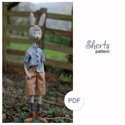 Doll shorts pattern - making stuffed rabbit, doll clothes pattern, digital download PDF