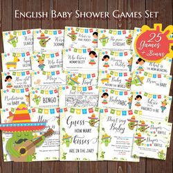 Fiesta Baby Shower Games Bundle, Mexican Baby Shower Games Set, Fiesta Baby Games Baby Shower Theme Games Printable
