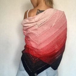 Red hand knit shawl Triangle knit shawl for women Christmas gift for mother or Granny Outlander large shawl Virus shawl
