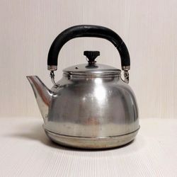 vintage soviet stainless steel teapot. old silver metal tea pot