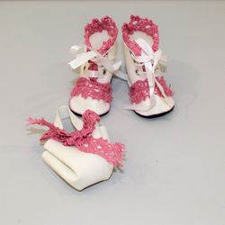 Handmade American Girl Doll Shoes and reticule  - 18 inch Doll shoes in shebby style - 7cm sole length