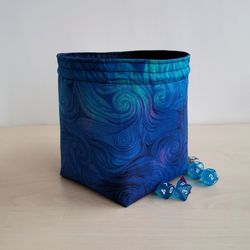 Large dice bag with pockets for 150-200 dice Blue swirls