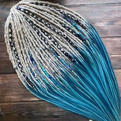 Gray blue ombre DE dreads, synthetic crochet textured DE dreadlocks with free silky ends, dreadlock extension