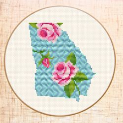 georgia cross stitch pattern floral map state cross stitch housewarming gift diy counted cross stitch chart pdf