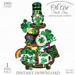 St. Patricks Day Tiered Tray Design. Gnome. Png File, Hand Drawn graphics. Digital Download. OliArtStudioShop