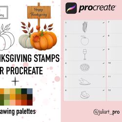 12 Thanksgiving Stamps for Procreate And Bonus Palettes, Thanksgiving Brushes