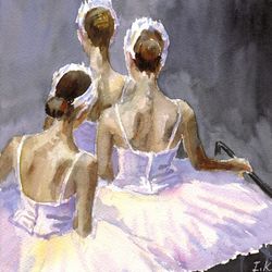 ballerinas  swans. original watercolor painting 8x8''