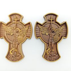 archangel michael 5.9" height wooden cross, wall crucifix, catholic cross wood, crucifix jesus, wooden carved home decor