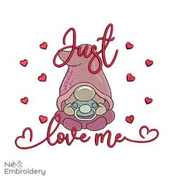 just love me embroidery design, baby gnome embroidery design, cute gnome embroidery designs