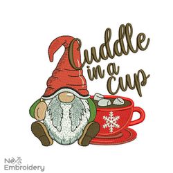 Hot Chocolate Gnome Embroidery Design, Cuddle in a Cup Embroidery Design