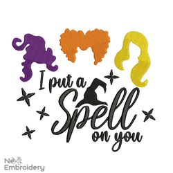 i put a spell on you embroidery design, hocus pokus embroidery design, halloween embroidery designs