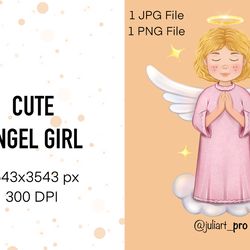 Cute Angel Praying, Digital Angel, Angel illustration, Angel Sublimation
