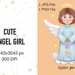 Angel Girl with a Toy, Digital Angel, Angel Png, Angel illustration