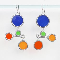 Color glass earrings, Mobile multicolor earrings, Black dangle earrings
