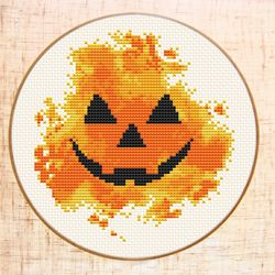 halloween cross stitch pattern modern cross stitch pumpkin embroidery watercolor x-stitch fall counted cross stitch pdf