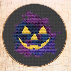 halloween cross stitch pattern modern cross stitch pumpkin embroidery watercolor x-stitch halloween decor diy